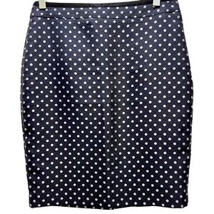 Ann Taylor Knee-Length Navy Skirt with Silver Polka Dots, Size 6